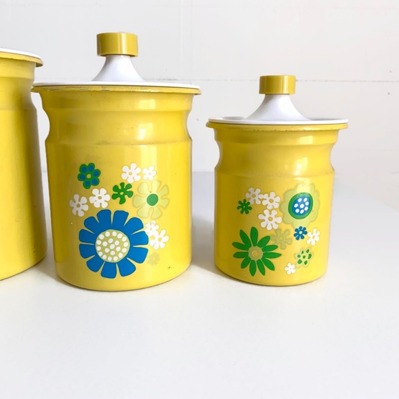 SOLD Vintage Kromex Canister Set Yellow Flowers - Picture 6 of 13
